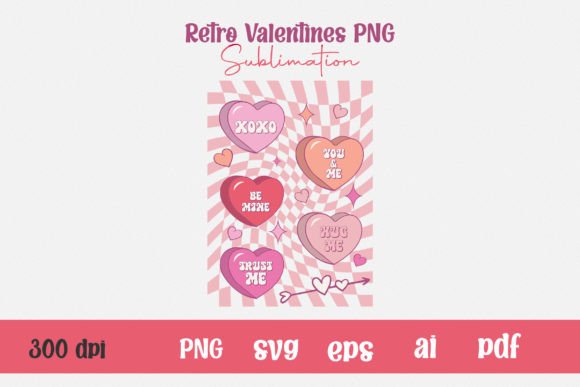 Retro Valentine Conversation Hearts PNG Graphics for T-Shirt Designs